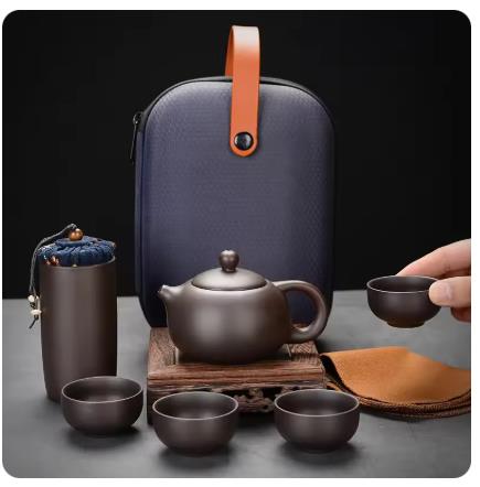 Korean Tea Set - Mor kil seyahat çay seti açık